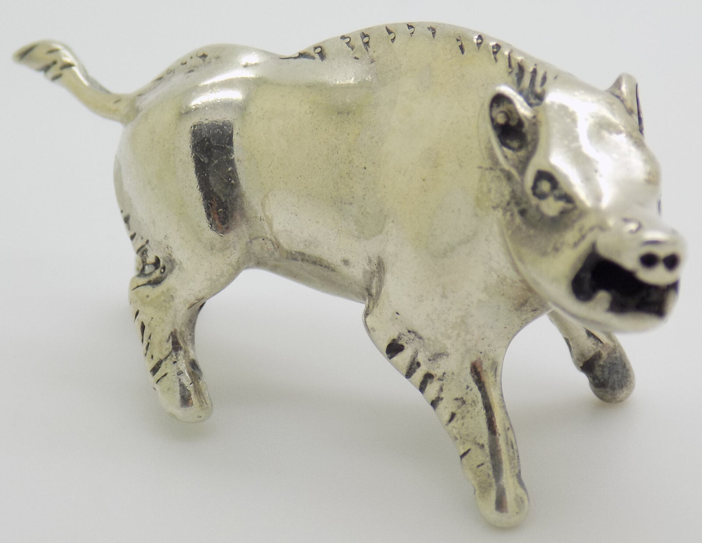 Vintage Italian Silver Boar Figurine Handmade 1970s Miniature Animal Art