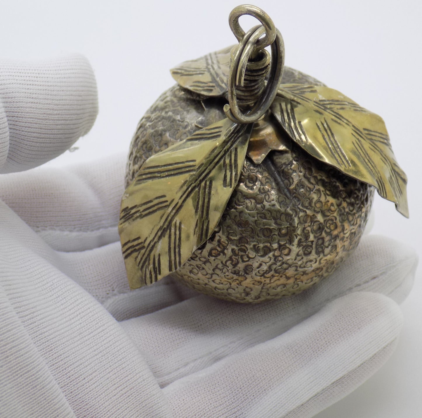 Vintage Italian Handmade Genuine Silver Mandarin/Tangerine Christmas Ornament