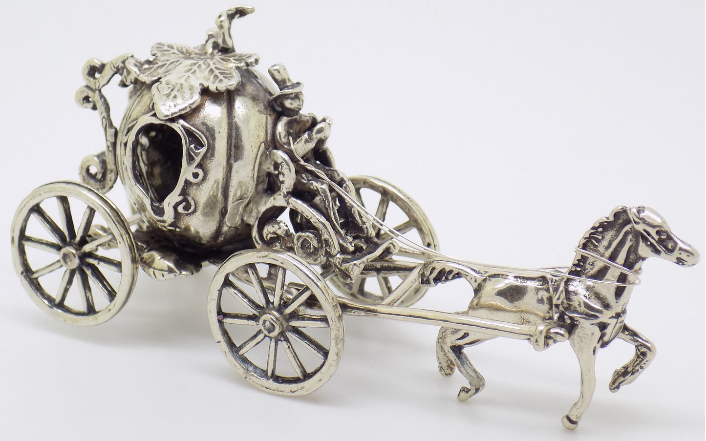 Vintage Italian Handmade Genuine Silver Cinderella Princess Carriage Figurine