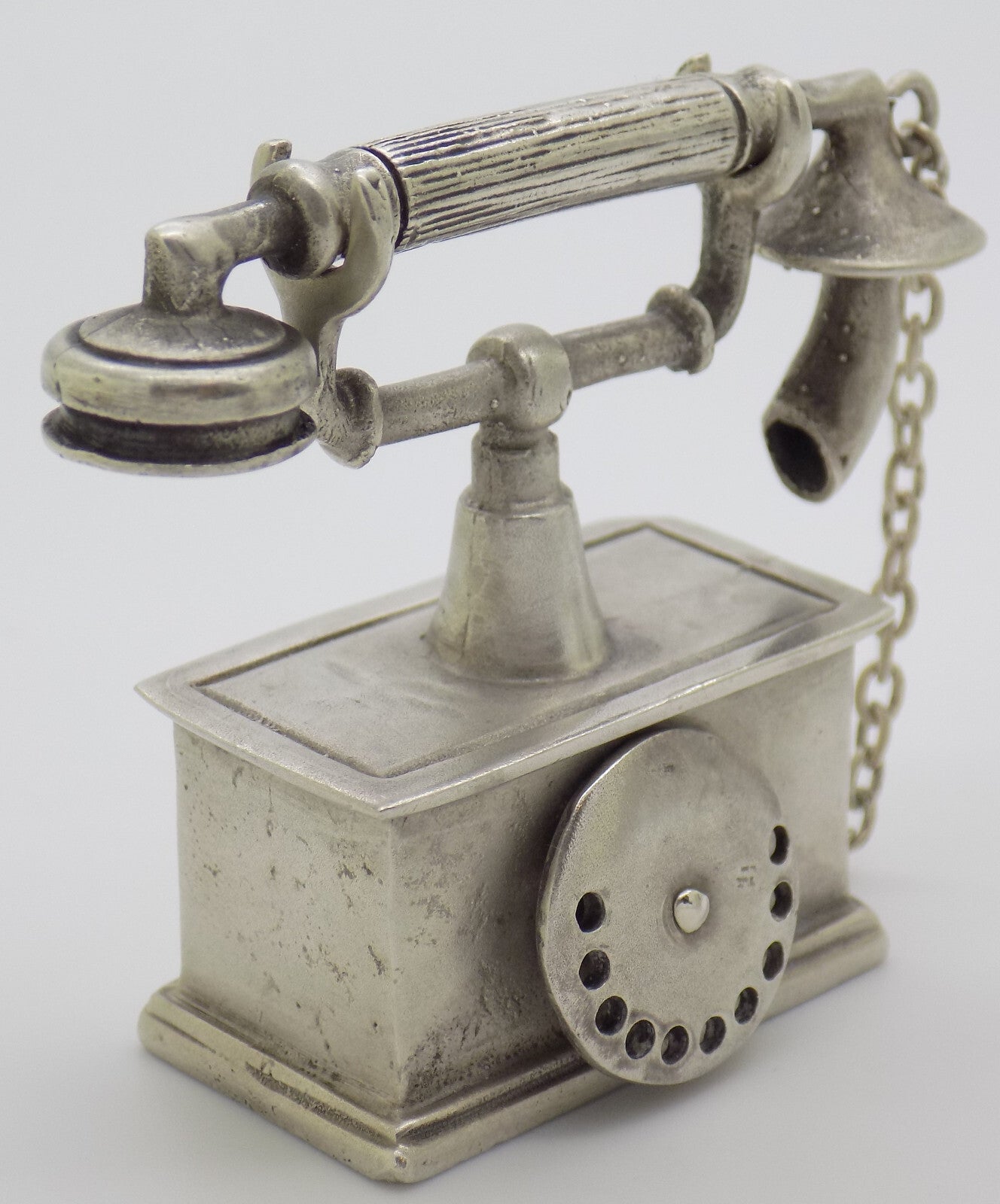 Vintage Italian Silver Old Phone Figurine Arezzo Tuscany 1980s 1990s