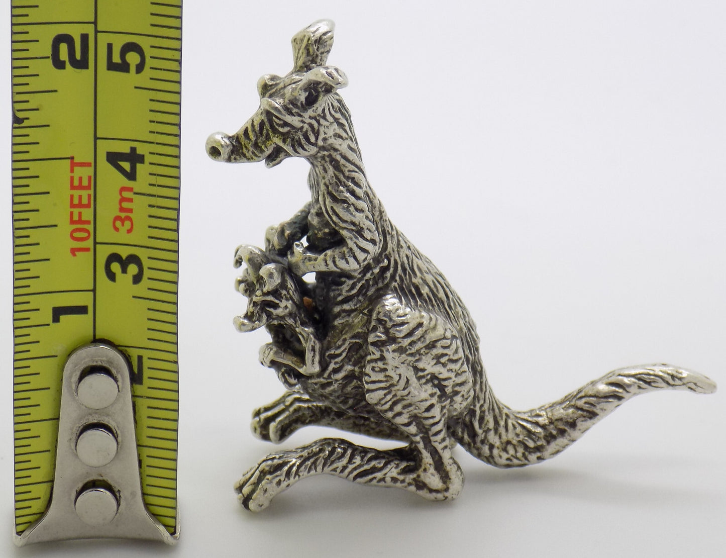 Vintage Italian Handmade Genuine Silver RARE Kangaroo with Two Joeys Figurine