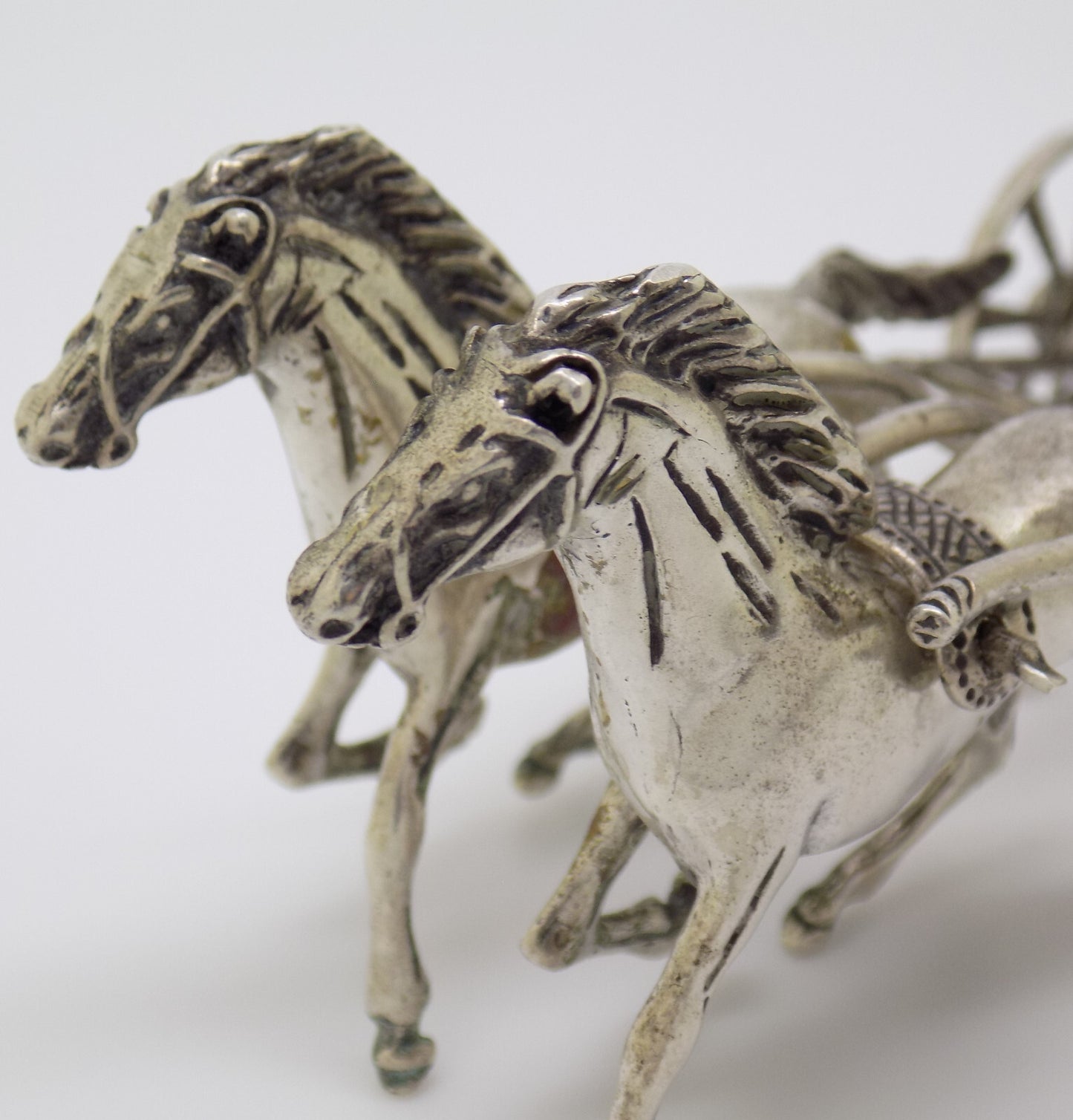 Vintage Italian Handmade Genuine Silver Large Royal Carriage w/t Horses Statue