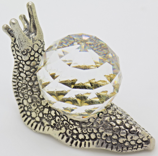 Vintage Italian Handmade Genuine Silver .800 & Crystal LIFE SIZE Snail Figurine