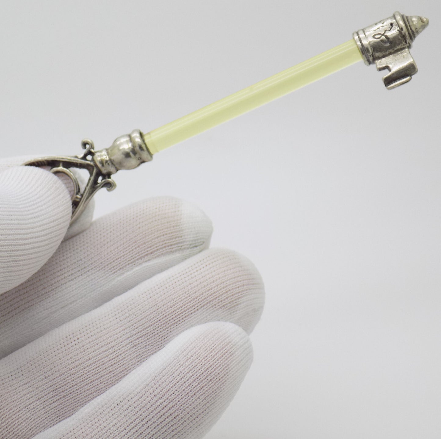 Vintage Italian Silver and Yellow Plexiglas Life Size Key Taranto 1980s 1990s