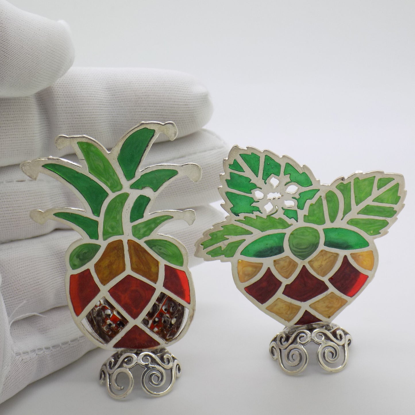 Vintage Italian Handmade Sterling Silver 925 Table Place Fruit Card Holders