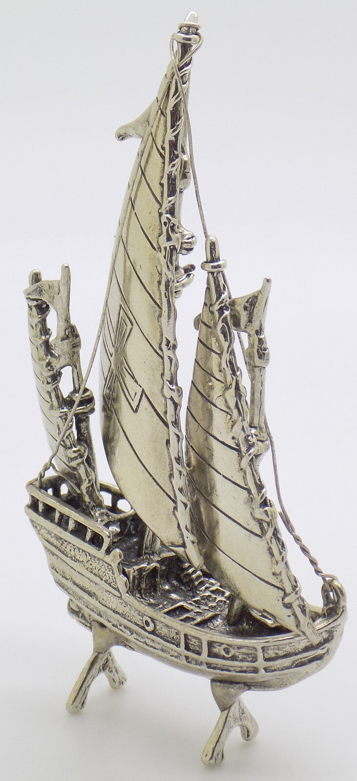 Vintage Italian Handmade Genuine Silver Detailed Crusade Ship Figurine Miniature