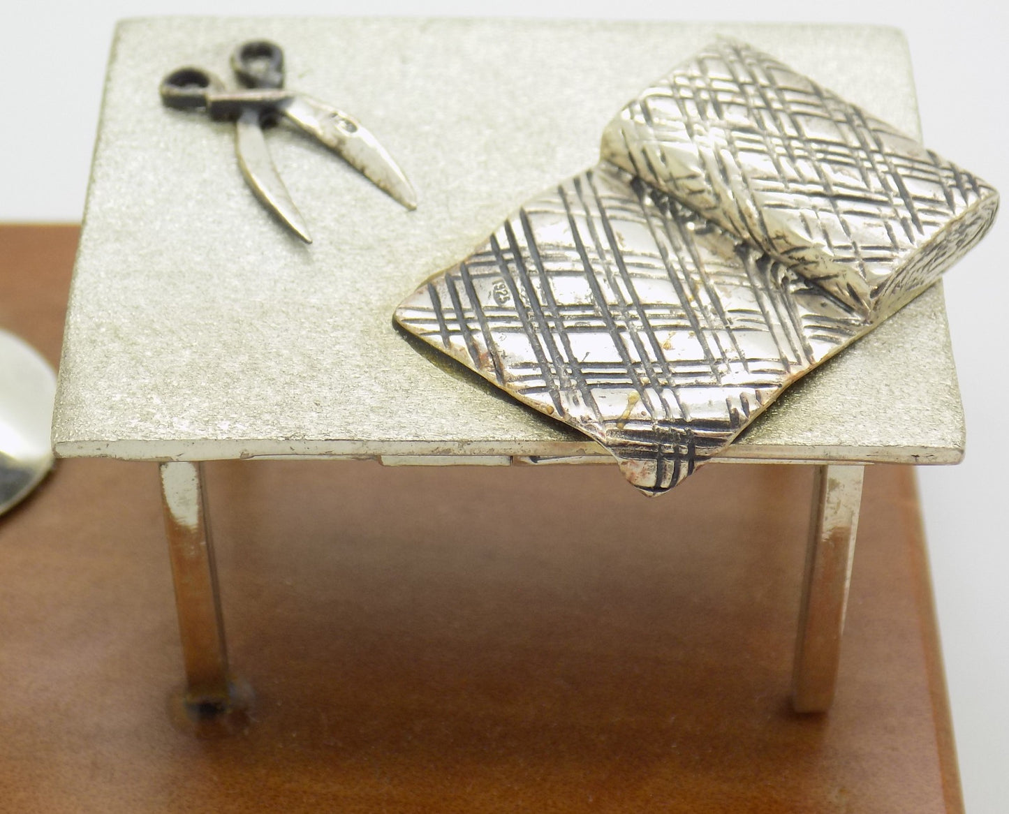 Vintage Italian Sterling Silver & Wood Medusa-Oro Sewing Studio Set Figurine