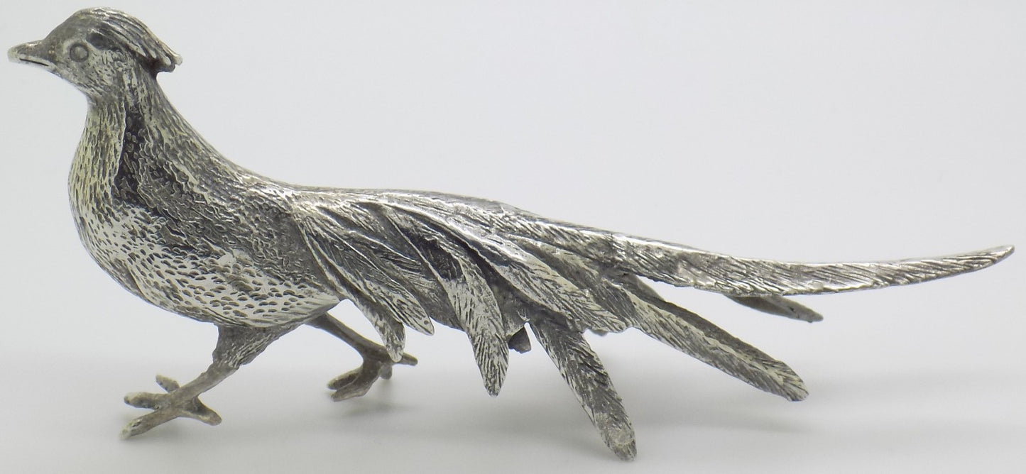 Vintage Italian Genuine Silver 800 Pheasant Figurine Large Detailed Mid Century