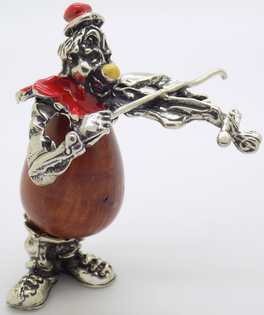 Vintage Italian Handmade Genuine Silver & Wood Clown w/t Violin Figurine