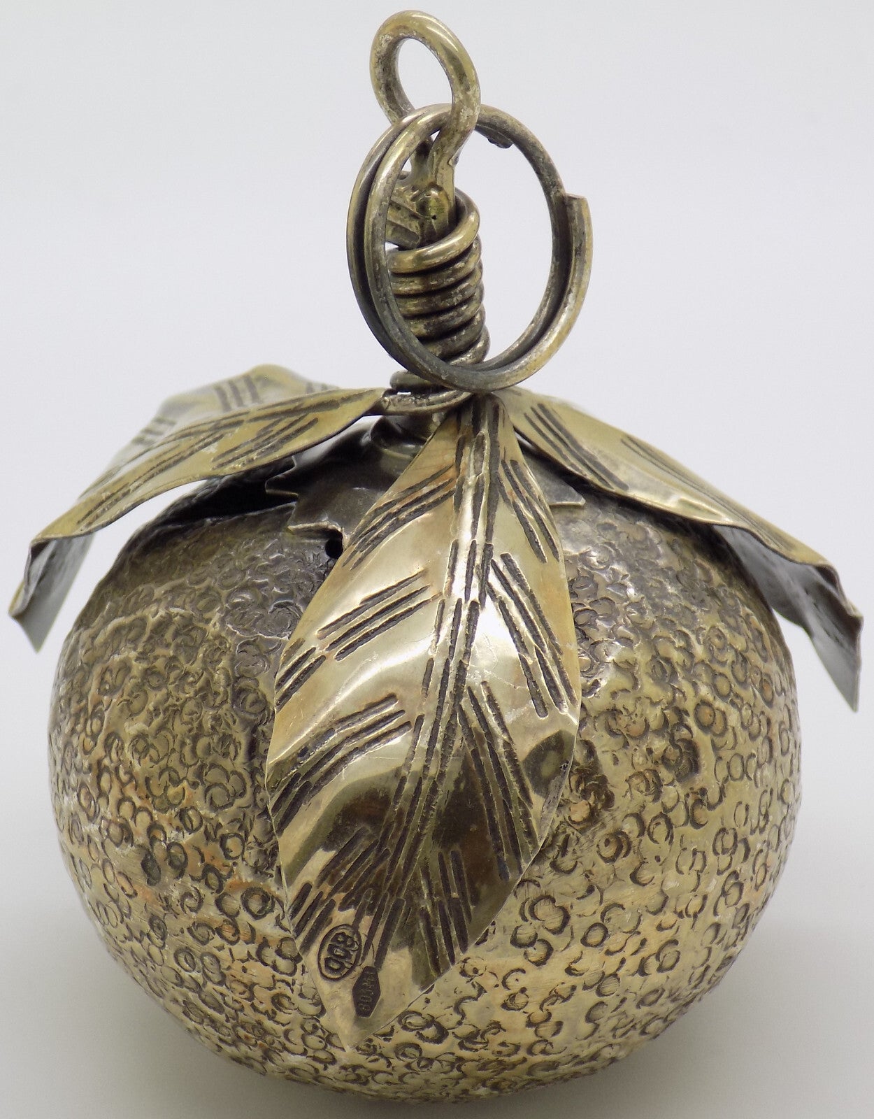 Vintage Italian Handmade Genuine Silver Mandarin/Tangerine Christmas Ornament