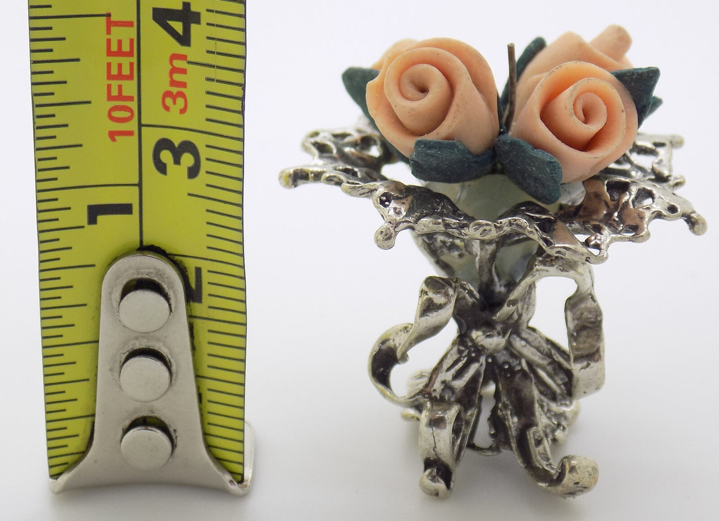 Vintage Italian Handmade Genuine Silver 800 Flower Bouquet Dollhouse Miniature