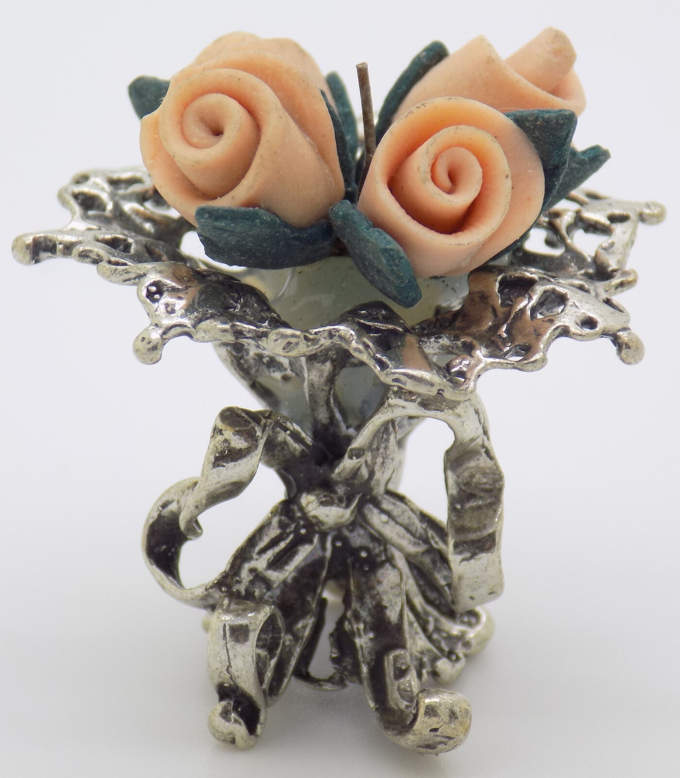 Vintage Italian Handmade Genuine Silver 800 Flower Bouquet Dollhouse Miniature