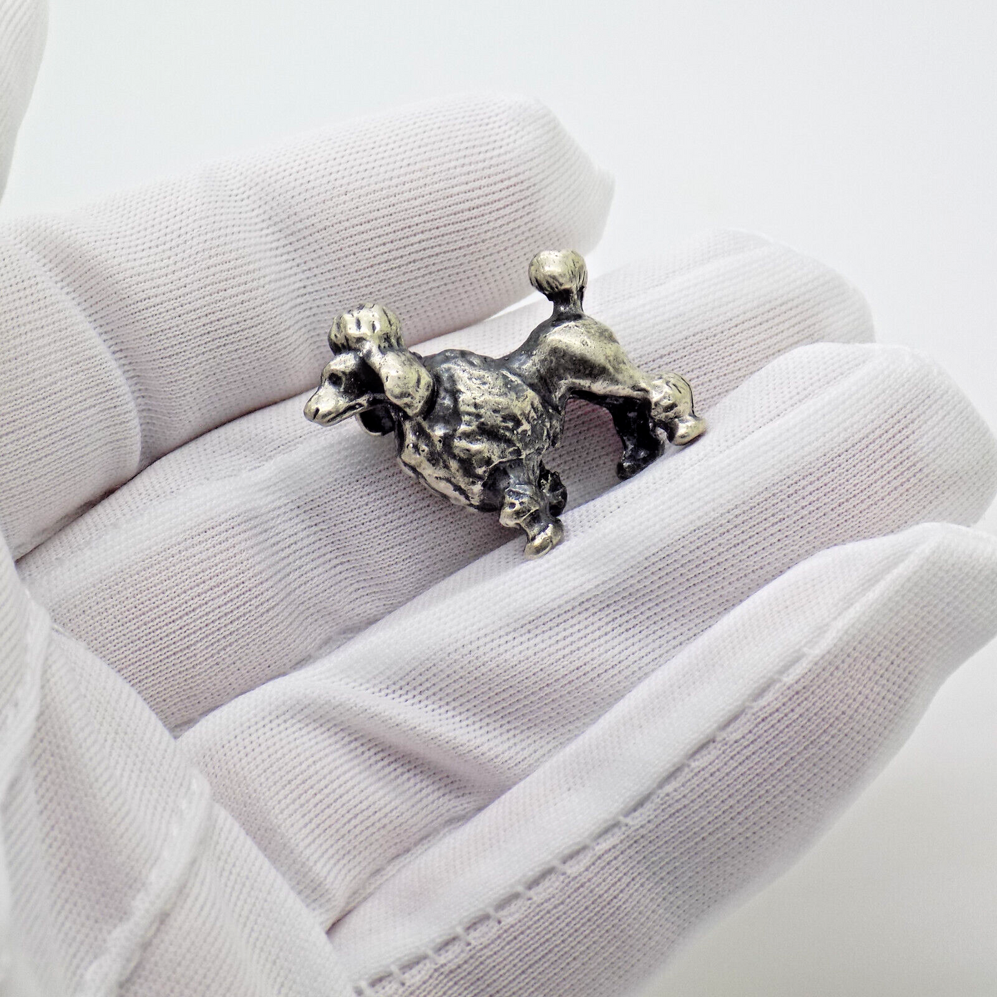 Vintage Italian Handmade Genuine Silver Poodle Dog RARE Dollhouse Miniature