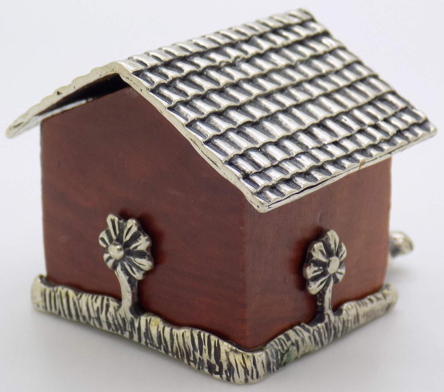 Vintage Italian Handmade Genuine Silver & Wooden LARGE Doghouse & Dog Figurine