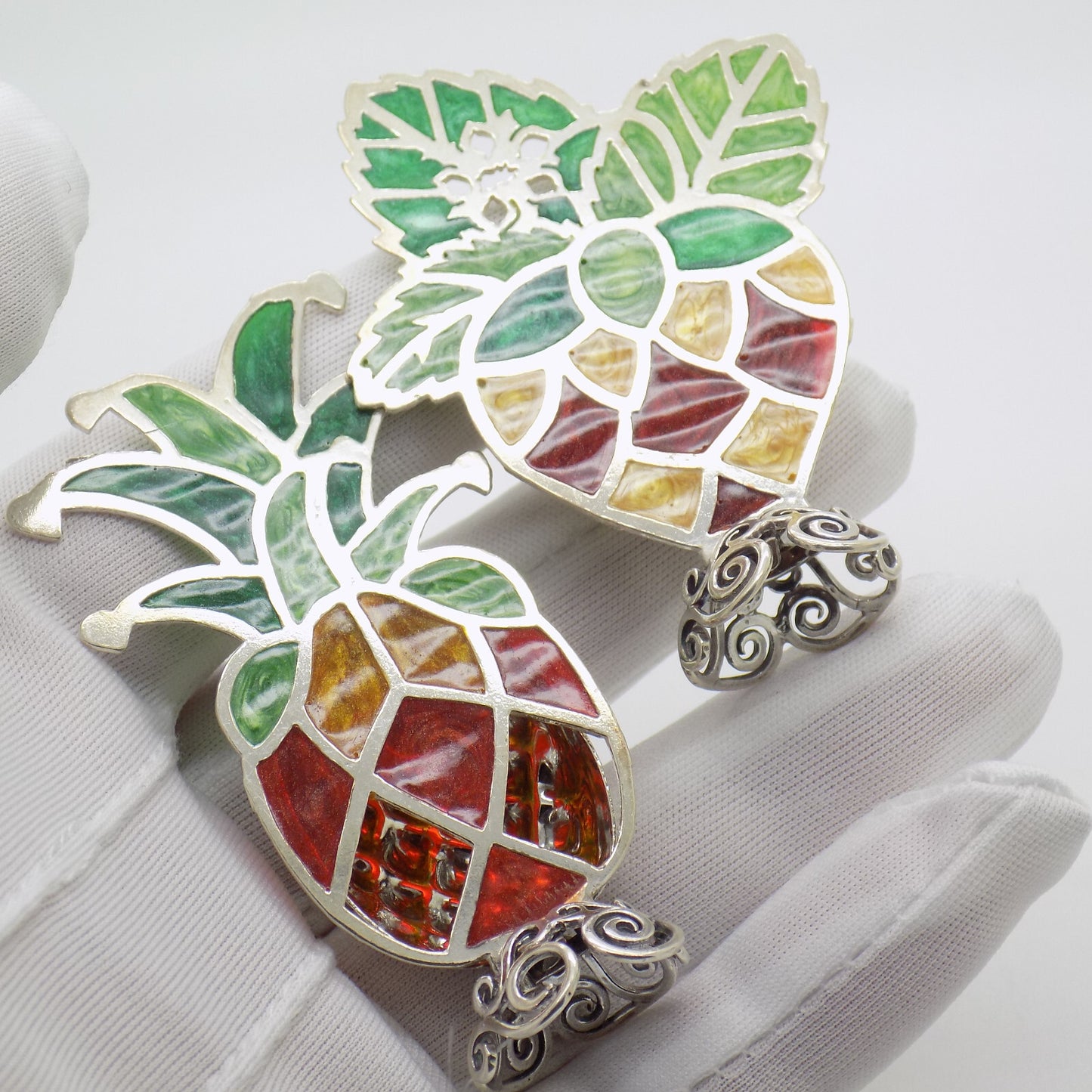 Vintage Italian Handmade Sterling Silver 925 Table Place Fruit Card Holders