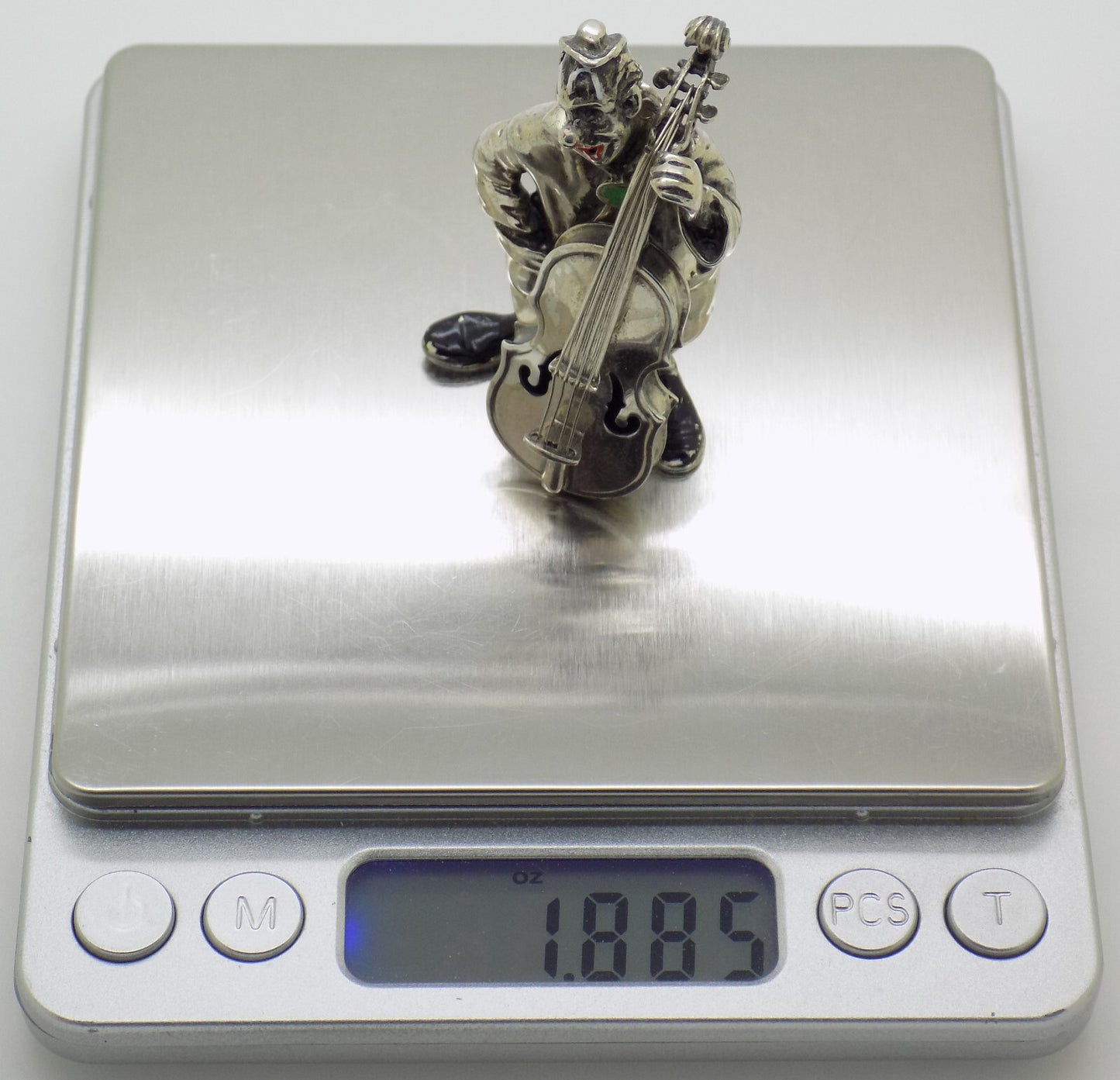 Vintage Italian Handmade Genuine Silver 800 Angini Clown w/t Contrabass Figurine