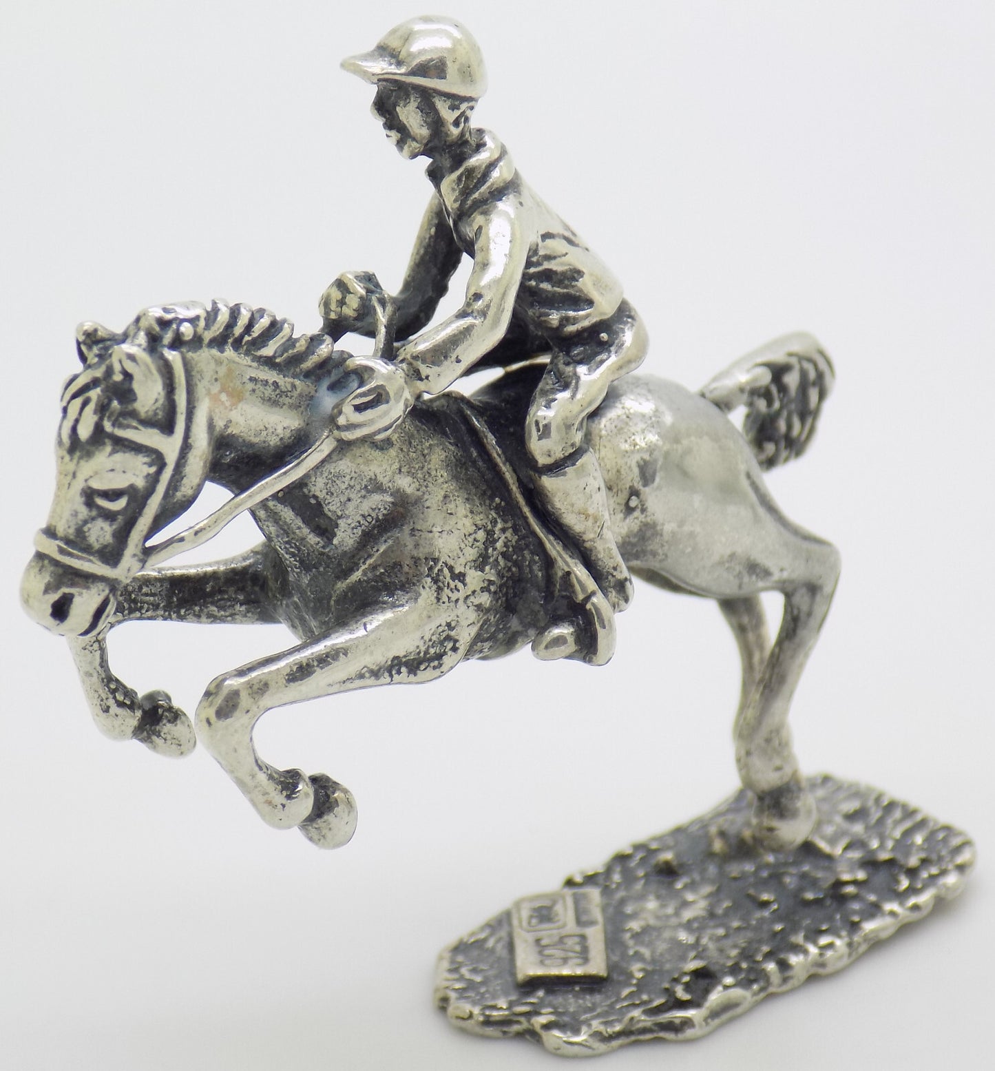 Vintage Italian Handmade Sterling Silver 925 Show Jump Horse & Jockey Figurine