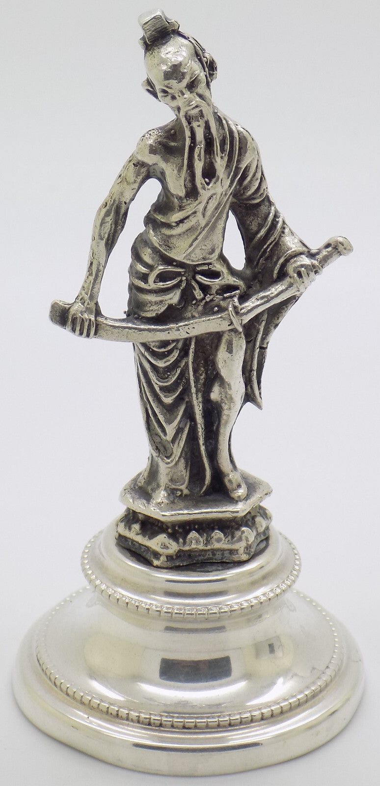 Vintage Italian Handmade Genuine Silver Sword-Wielding Chinese Immortal Figurine