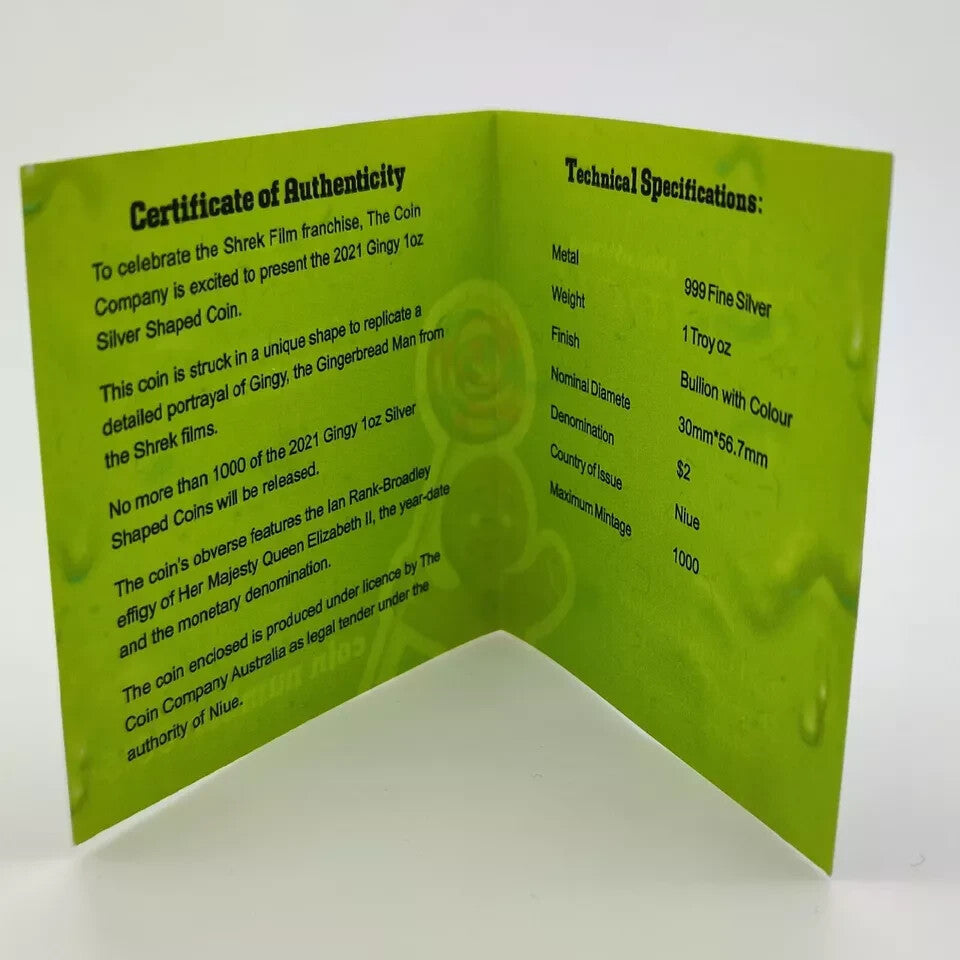 2021 Niue $2 E.T. Shrek Gingy Cookie 1oz 999% Pure Silver Shaped Coin #0015