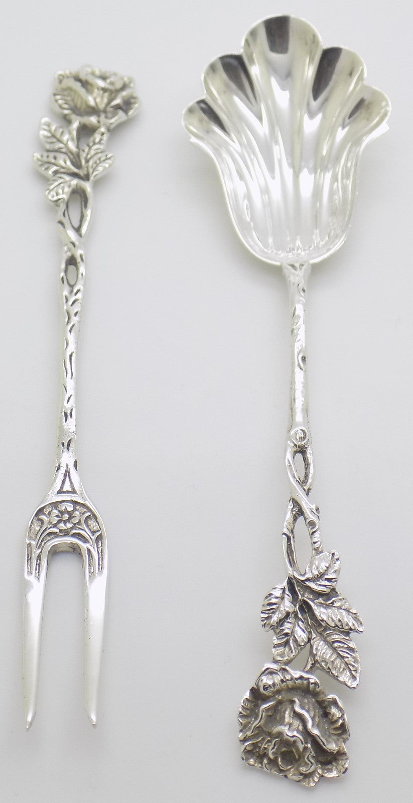 Vintage Swedish 830 Silver Fork & Spoon Set Rose Design 1965 Rolf Nilsson