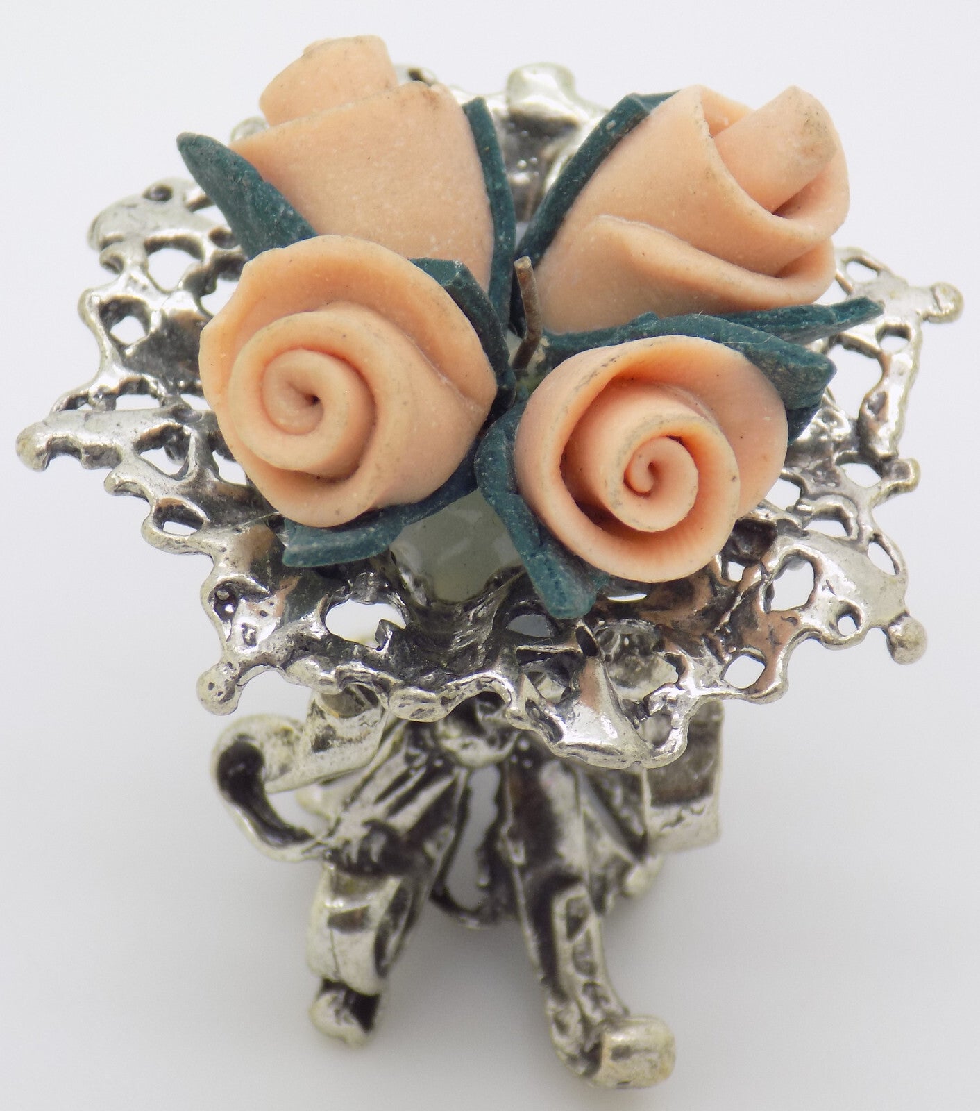 Vintage Italian Handmade Genuine Silver 800 Flower Bouquet Dollhouse Miniature