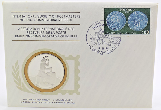 1976 Int'l Society of Postmasters The First coins Struck in Monaco Silver Medal