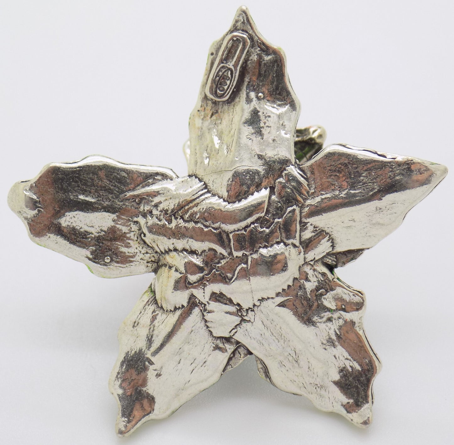 Vintage Italian Handmade Genuine Silver .800 Christmas Poinsettia Candle Holder