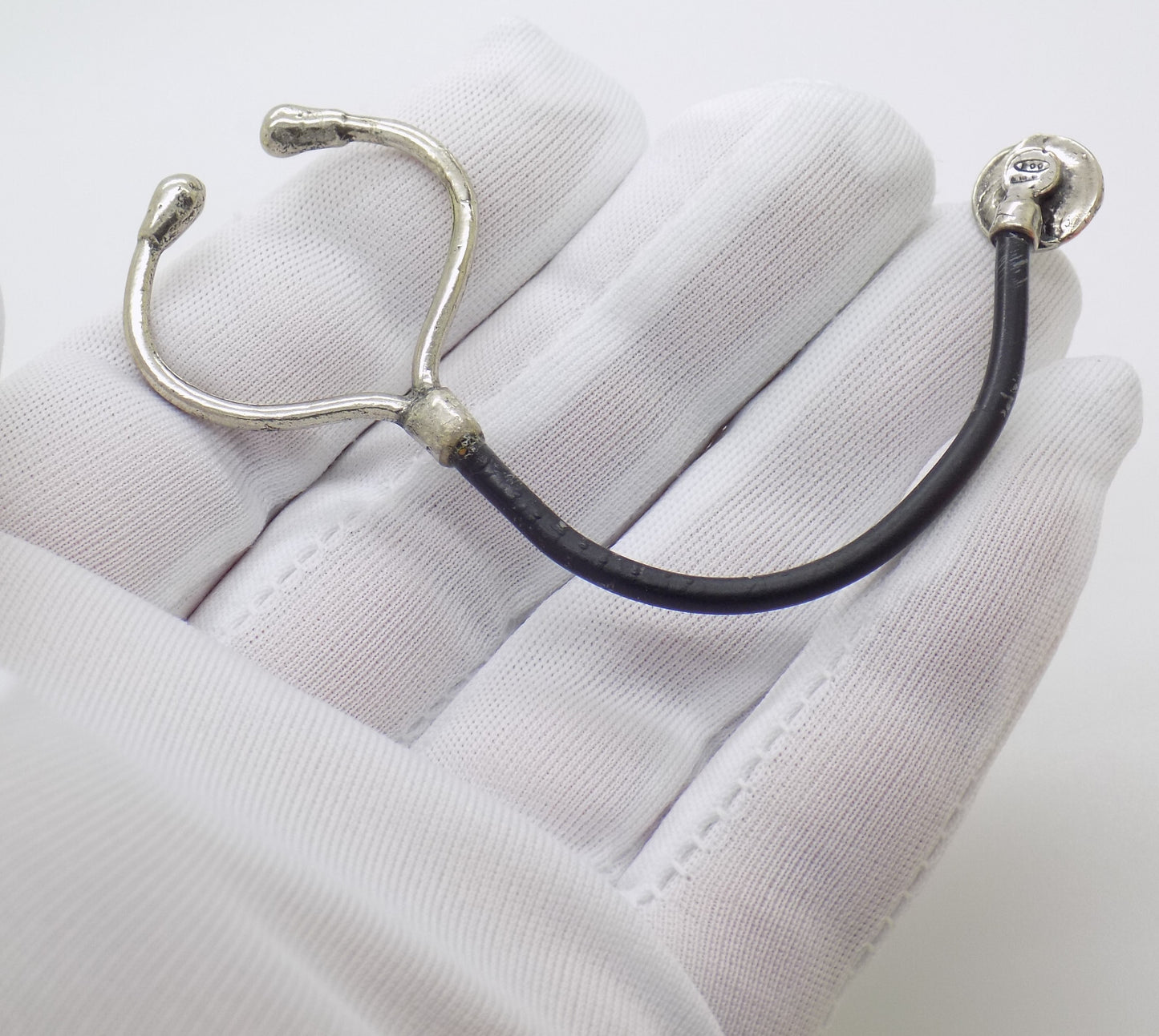Vintage Italian Handmade Genuine Silver .800 Stethoscope Dollhouse Miniature