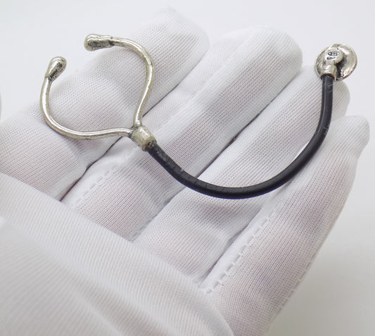 Vintage Italian Handmade Genuine Silver .800 Stethoscope Dollhouse Miniature