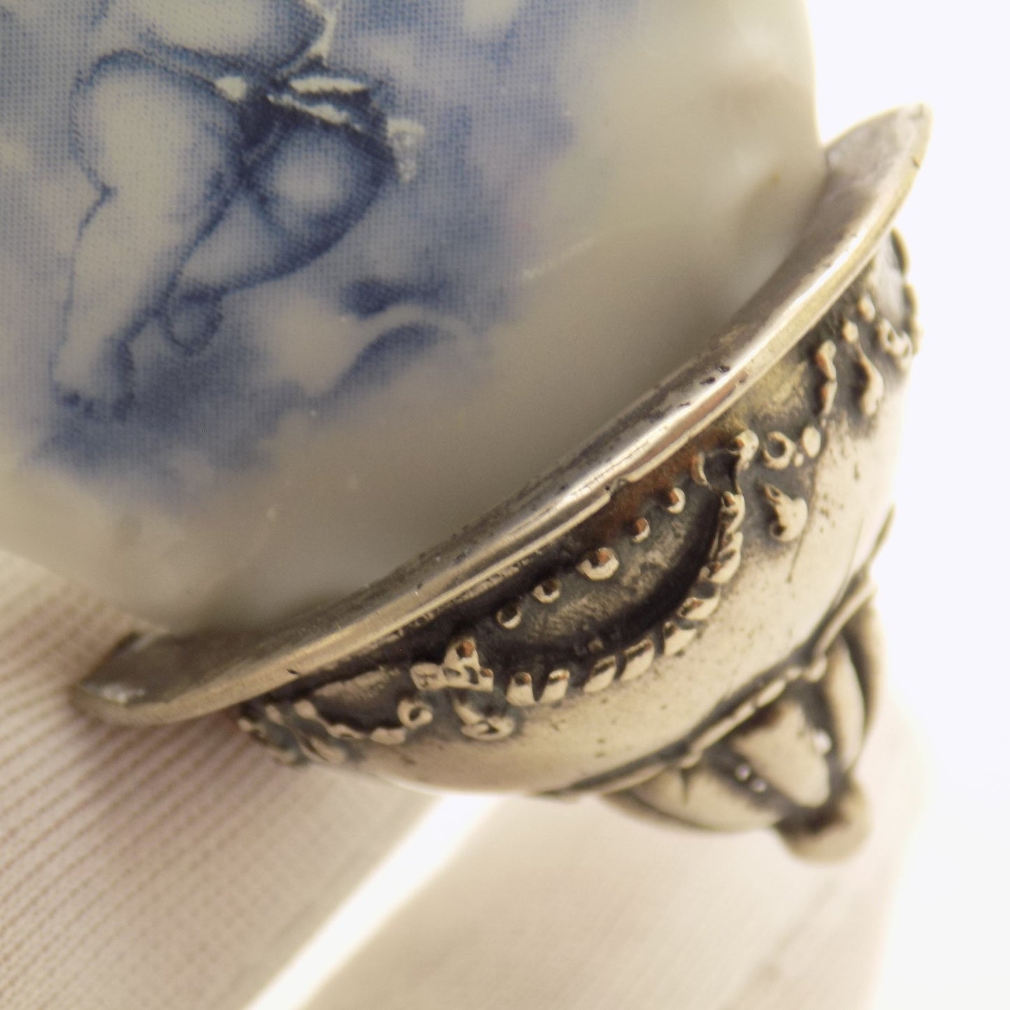 Vintage Italian Genuine Silver Limoges Porcelain Holy Water Font Miniature Stoup