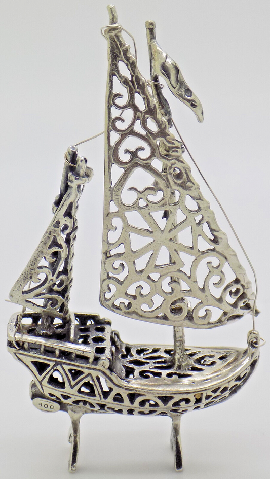 Vintage Italian Handmade Genuine Silver .800 Crusader Ship Malta Cross Figurine