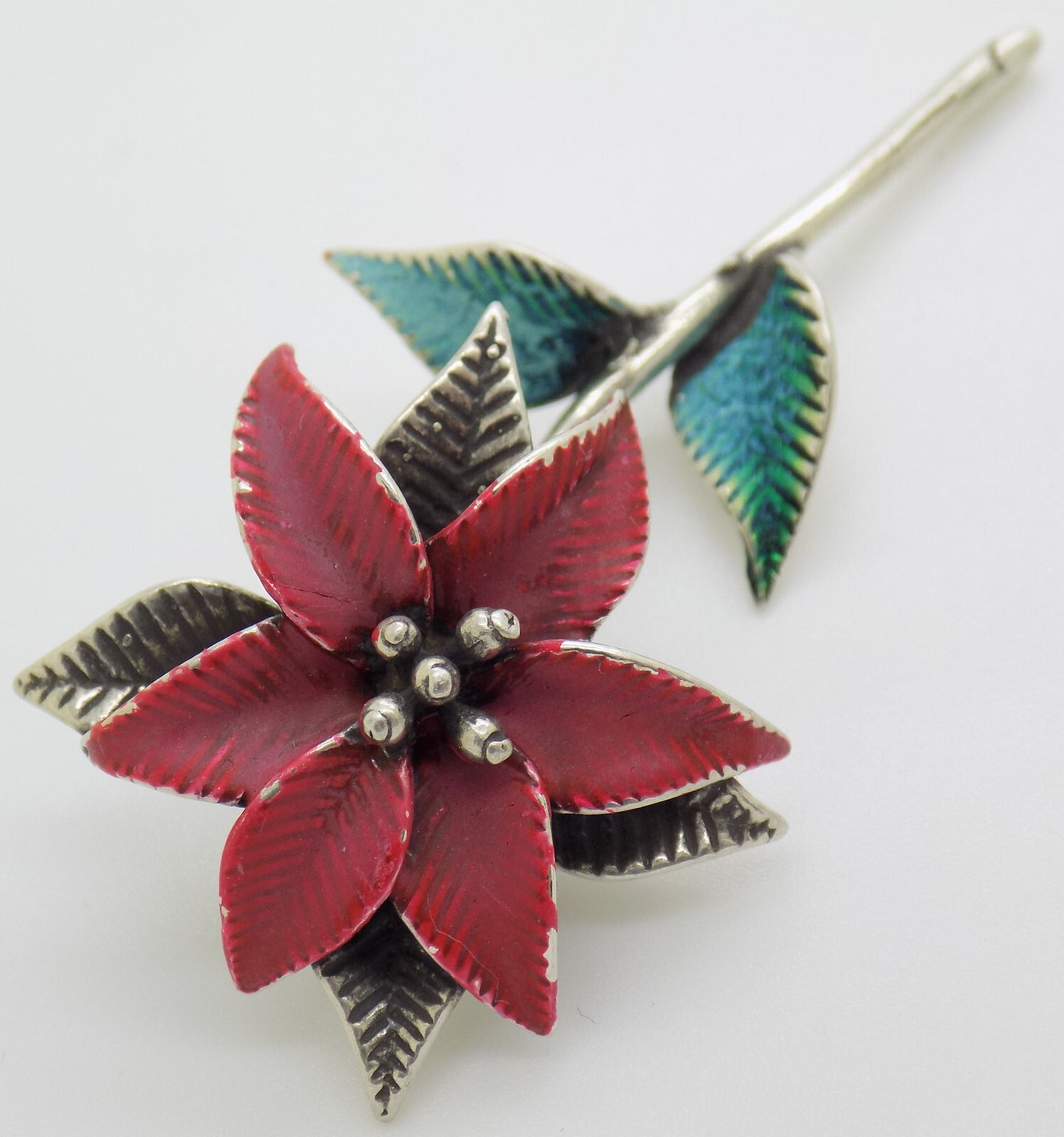 1 x Vintage Italian 800 Silver Poinsettia Flower Figurine Christmas Miniature