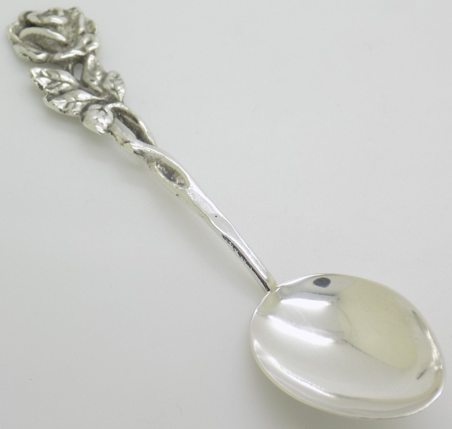 Vintage Swedish Solid Silver Rose Handle Sugar Spoon Tre Kronor Hallmark 1969