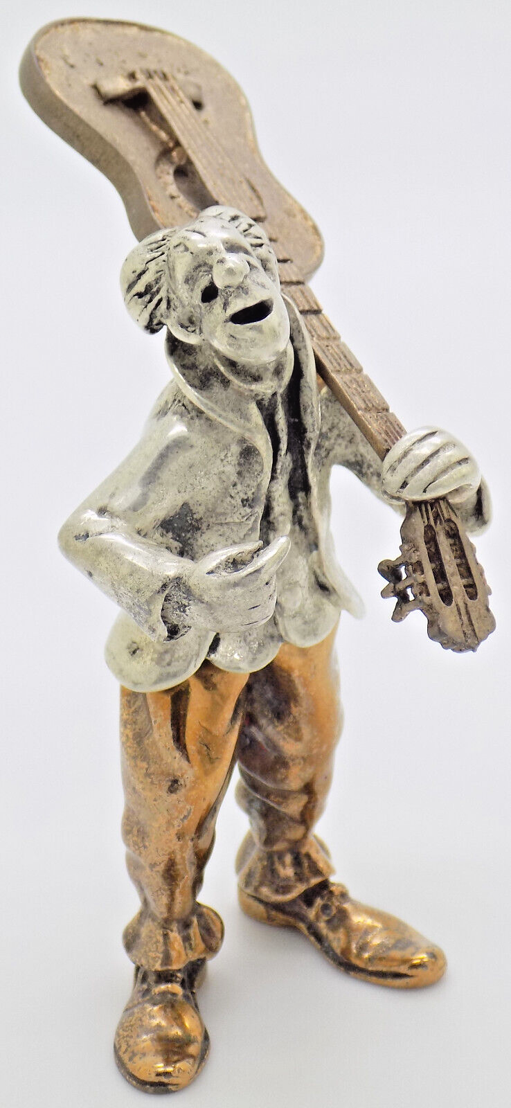 Vintage Italian Handmade Genuine Silver & Brass ANGINI Guitarist Clown Figurine