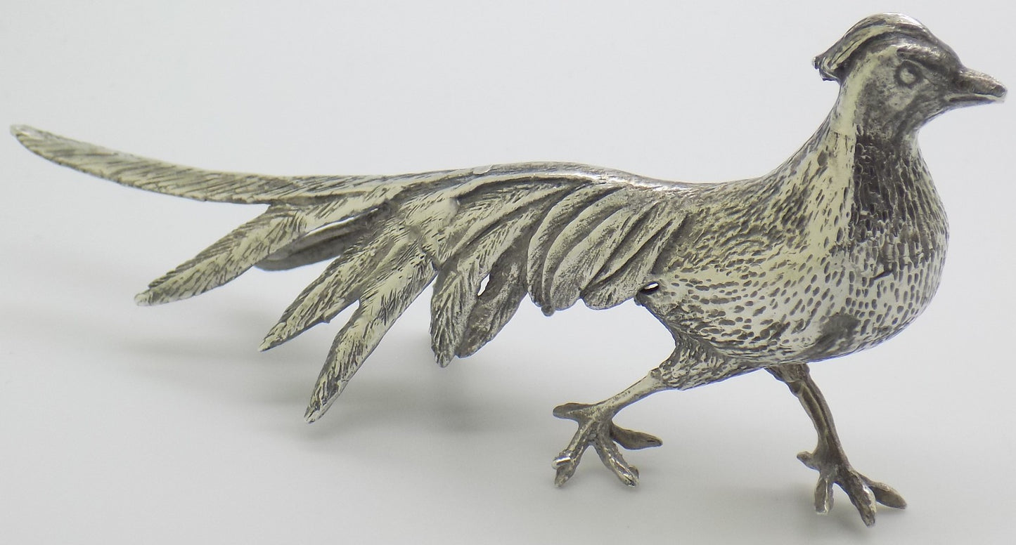 Vintage Italian Genuine Silver 800 Pheasant Figurine Large Detailed Mid Century
