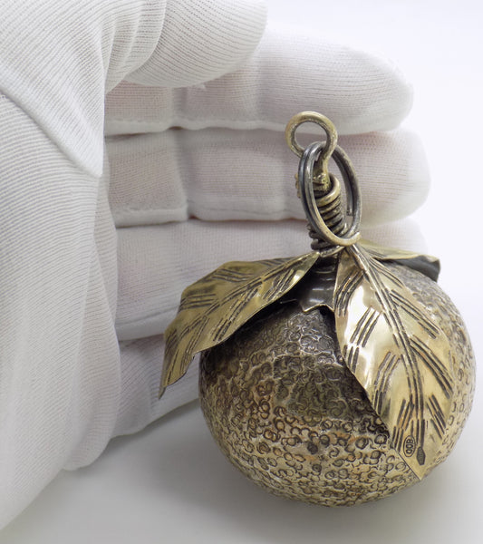 Vintage Italian Handmade Genuine Silver Mandarin/Tangerine Christmas Ornament