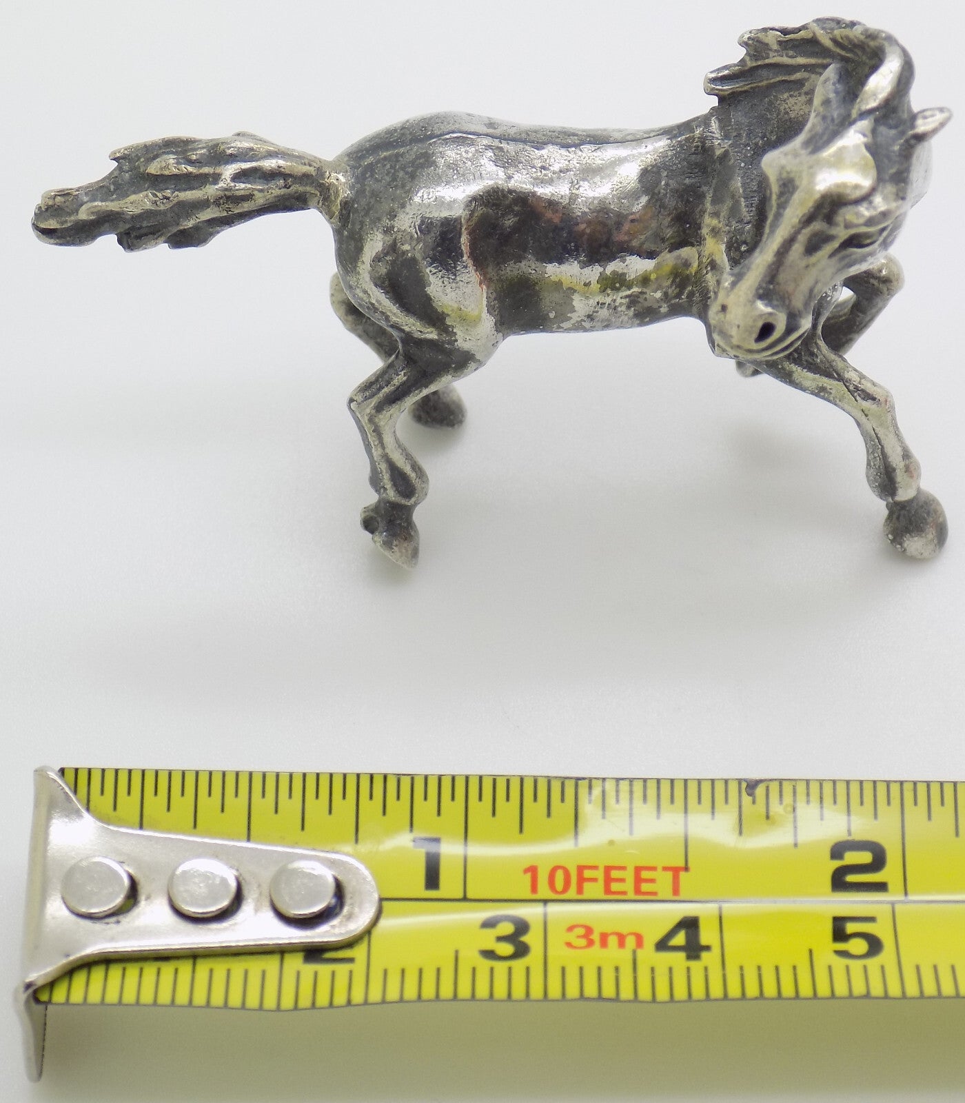 Vintage Italian Handmade Genuine Silver Horse in Full Gallop Detailed Figurine
