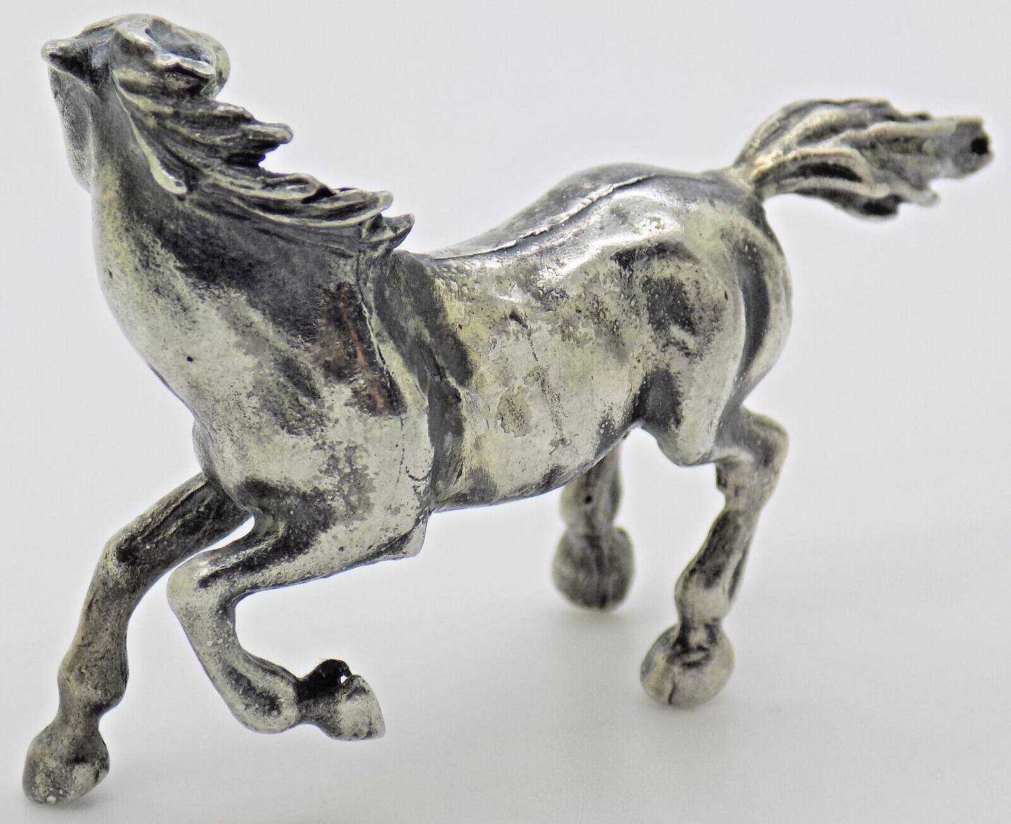 Vintage Italian Handmade Genuine Silver Horse in Full Gallop Detailed Figurine