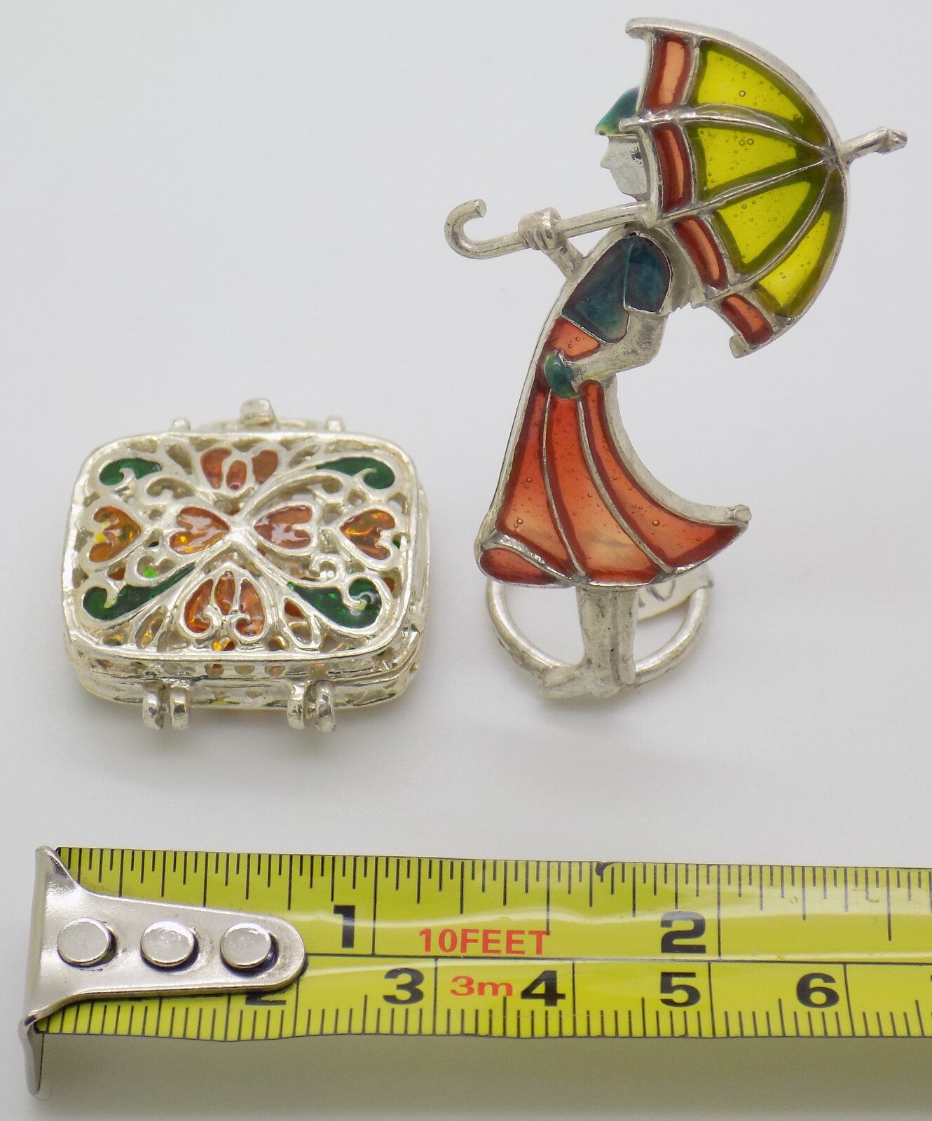 Vintage Italian Handmade Genuine Silver Girl & Luggage Shaped Pill Box Figurines