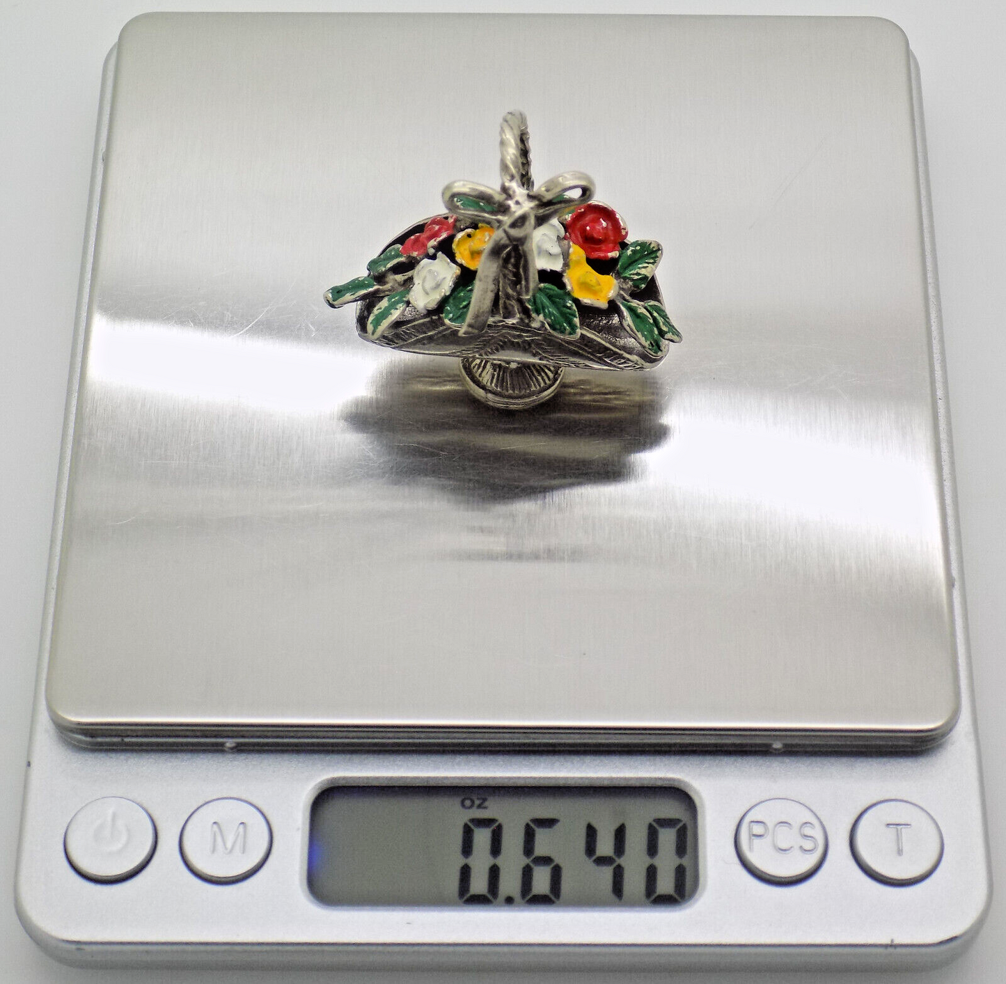 Vintage Italian Handmade Genuine Silver Flower Basket RARE Dolhouse Miniature