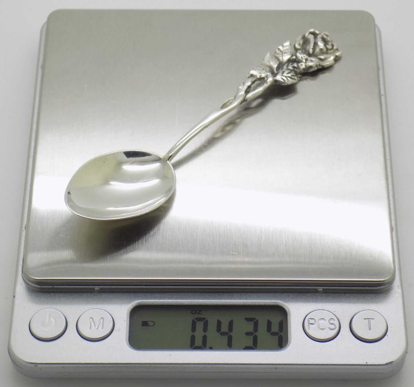 Vintage Swedish Solid Silver Rose Handle Sugar Spoon Tre Kronor Hallmark 1969