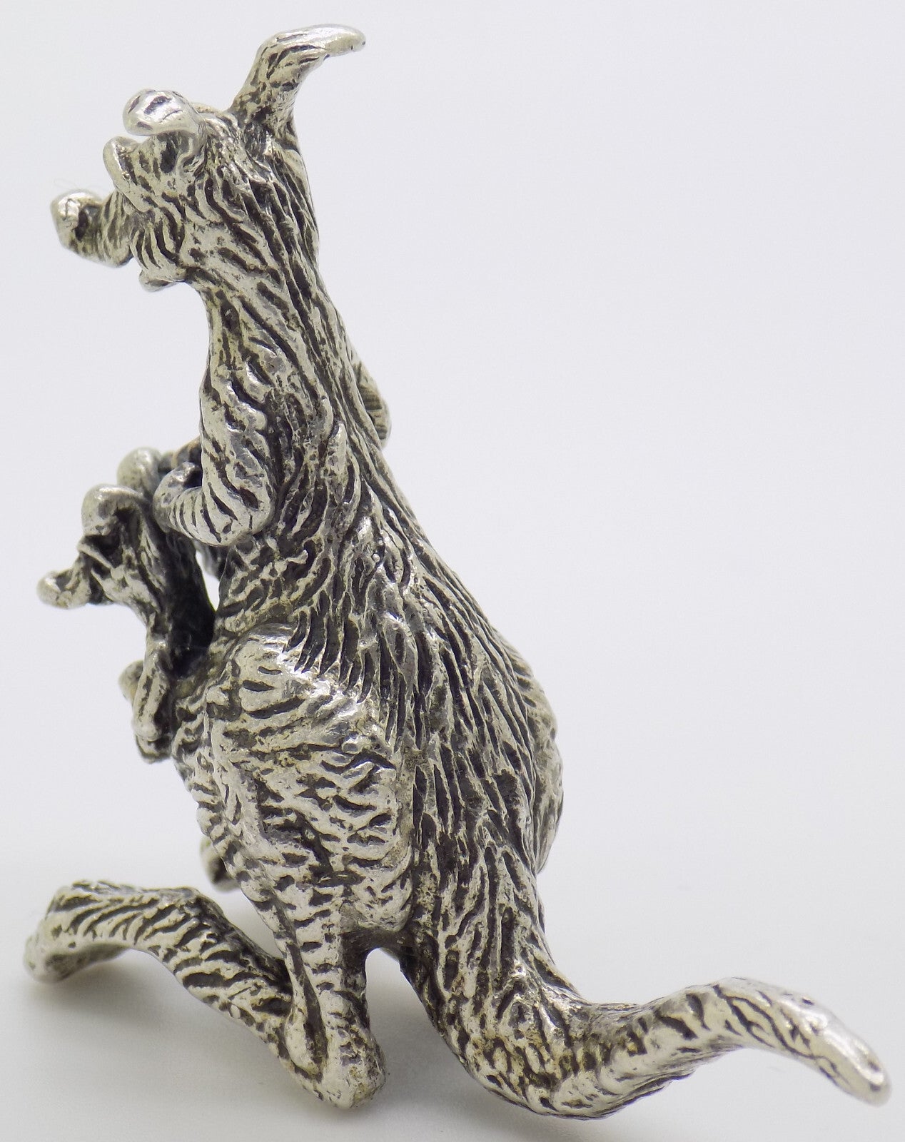 Vintage Italian Handmade Genuine Silver RARE Kangaroo with Two Joeys Figurine