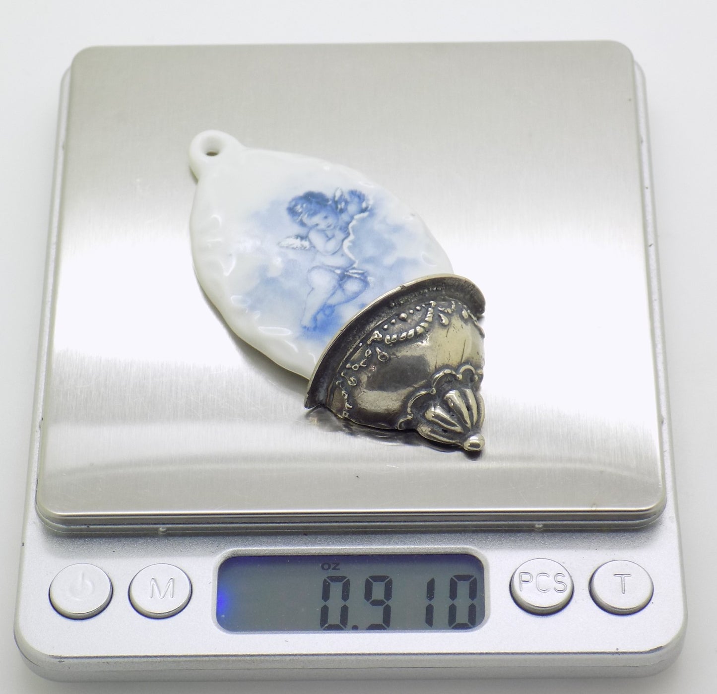 Vintage Italian Genuine Silver Limoges Porcelain Holy Water Font Miniature Stoup