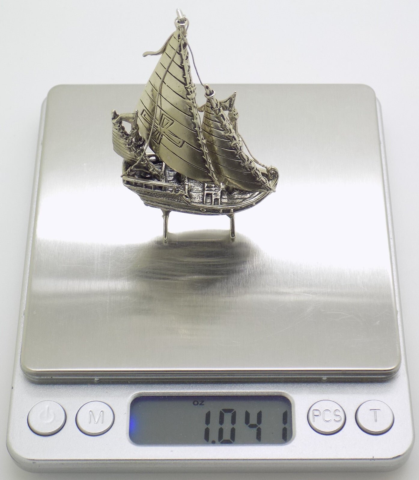 Vintage Italian Handmade Genuine Silver Detailed Crusade Ship Figurine Miniature
