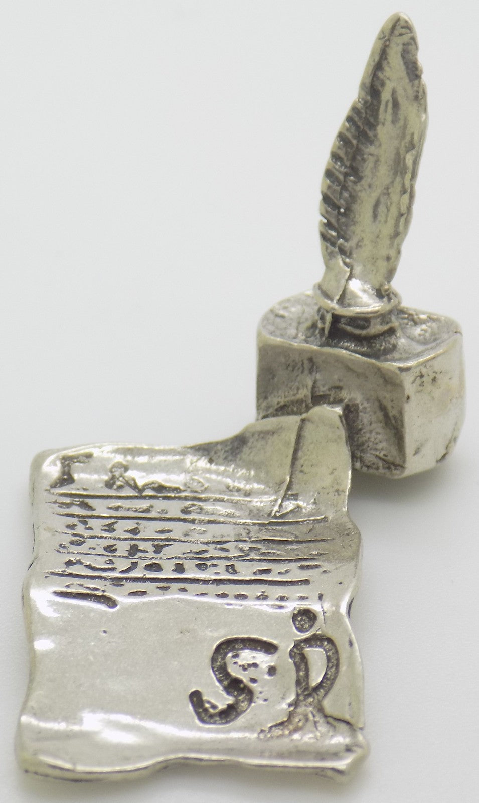 Vintage Italian Handmade Silver 800 Pen & Paper Dollhouse Miniature Figurine