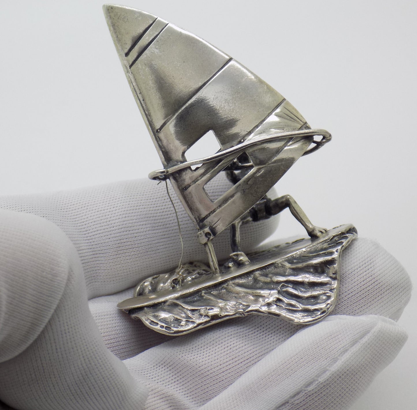 Vintage Italian Handmade Sterling Silver 925 Windsurf & Wave Detailed Figurine