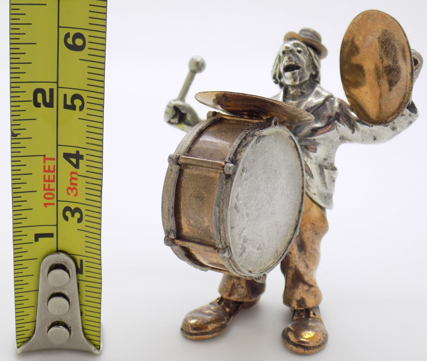 Vintage Italian Handmade Genuine Silver & Brass Rare ANGINI Clown w/t Drums Rare
