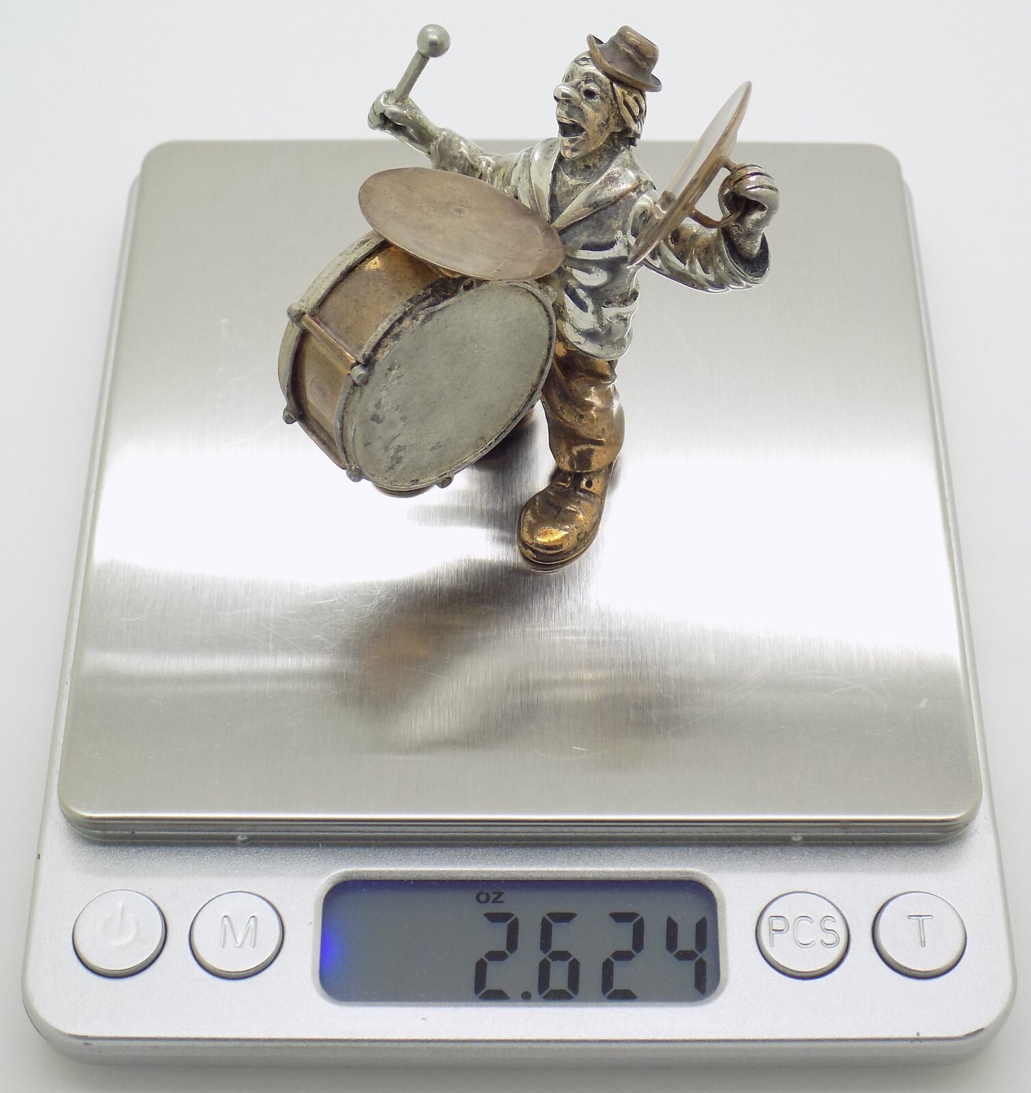 Vintage Italian Handmade Genuine Silver & Brass Rare ANGINI Clown w/t Drums Rare