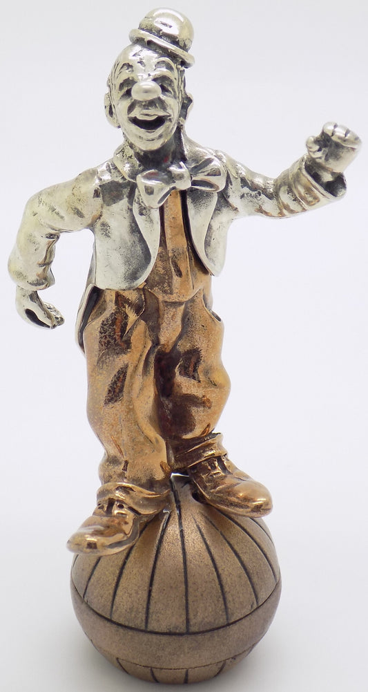 Vintage Italian Handmade Genuine Silver & Brass Balancing Clown Angini Figurine