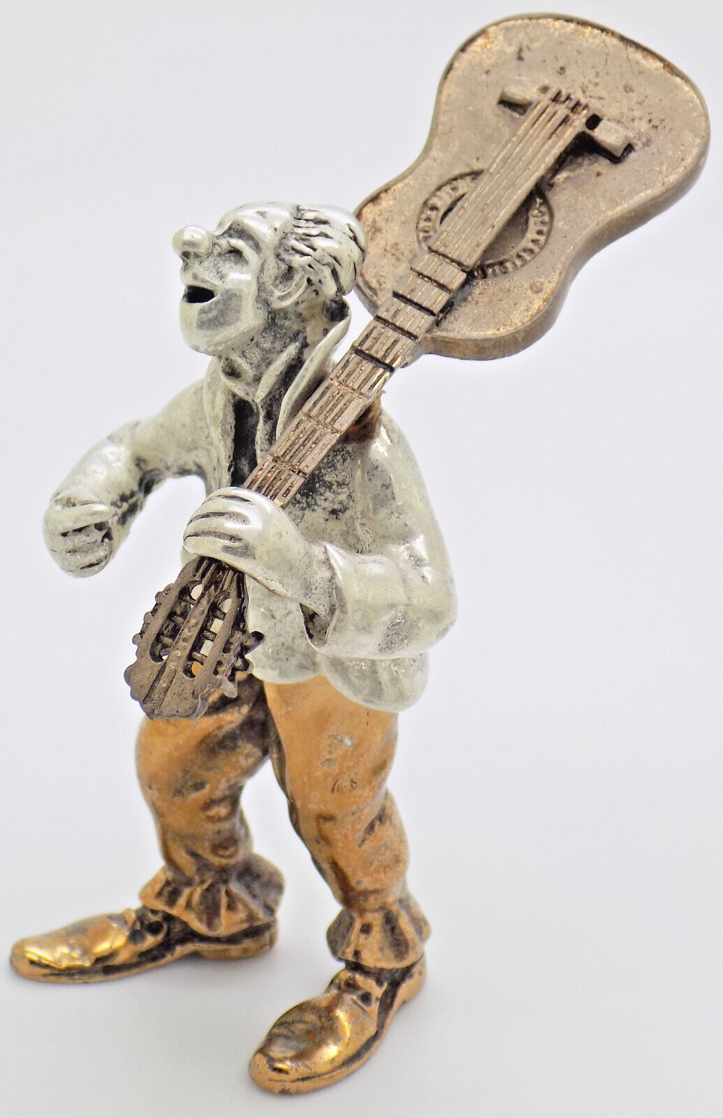 Vintage Italian Handmade Genuine Silver & Brass ANGINI Guitarist Clown Figurine
